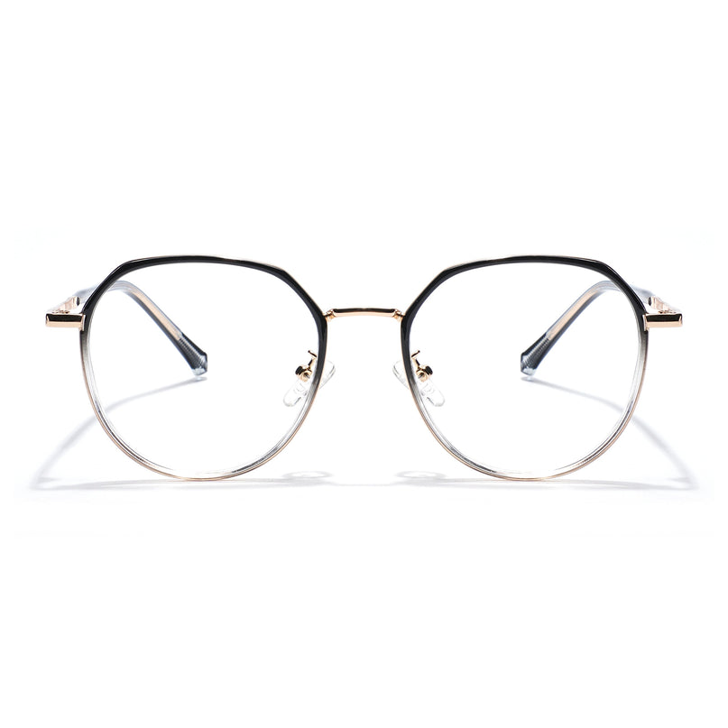 Voyage Black Clear & Golden Round Eyeglasses for Men & Women - MG5831-C2