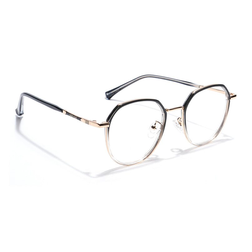 Voyage Black Clear & Golden Round Eyeglasses for Men & Women - MG5831-C2