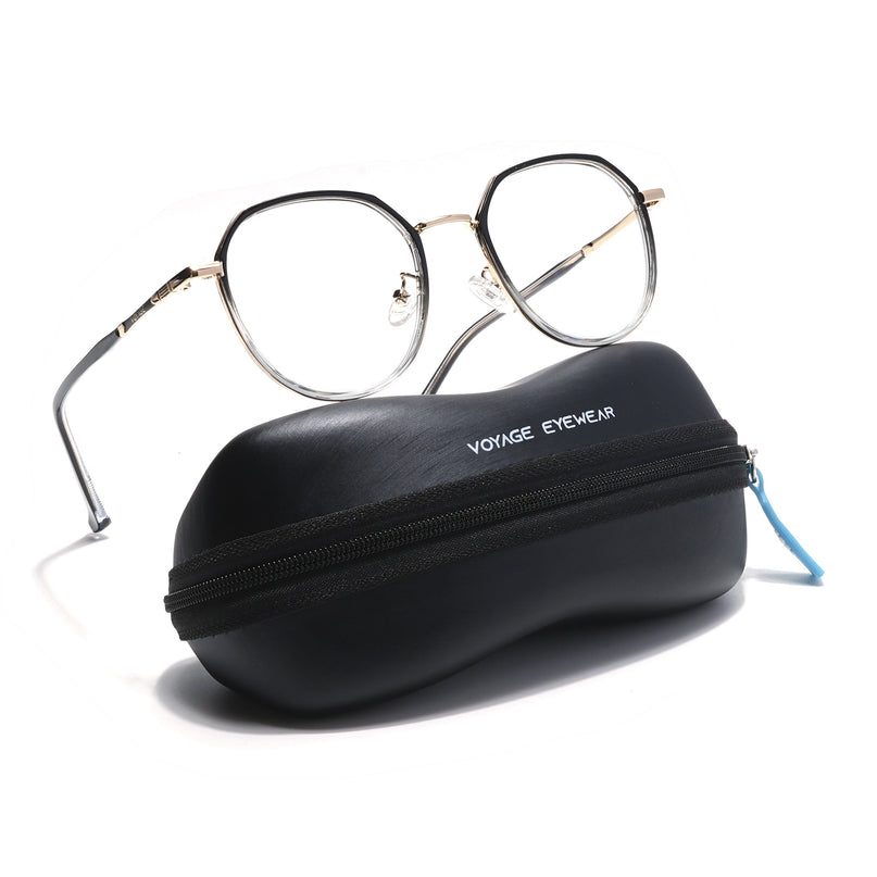 Voyage Black Clear & Golden Round Eyeglasses for Men & Women - MG5831-C2