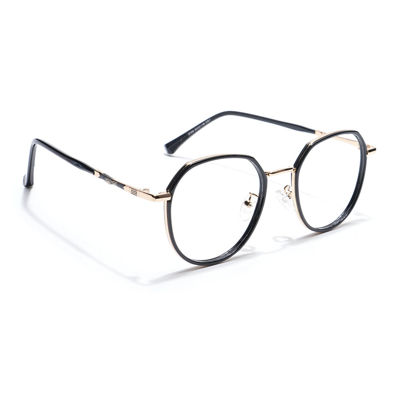 Voyage Black & Golden Round Eyeglasses for Men & Women - MG5832-C3