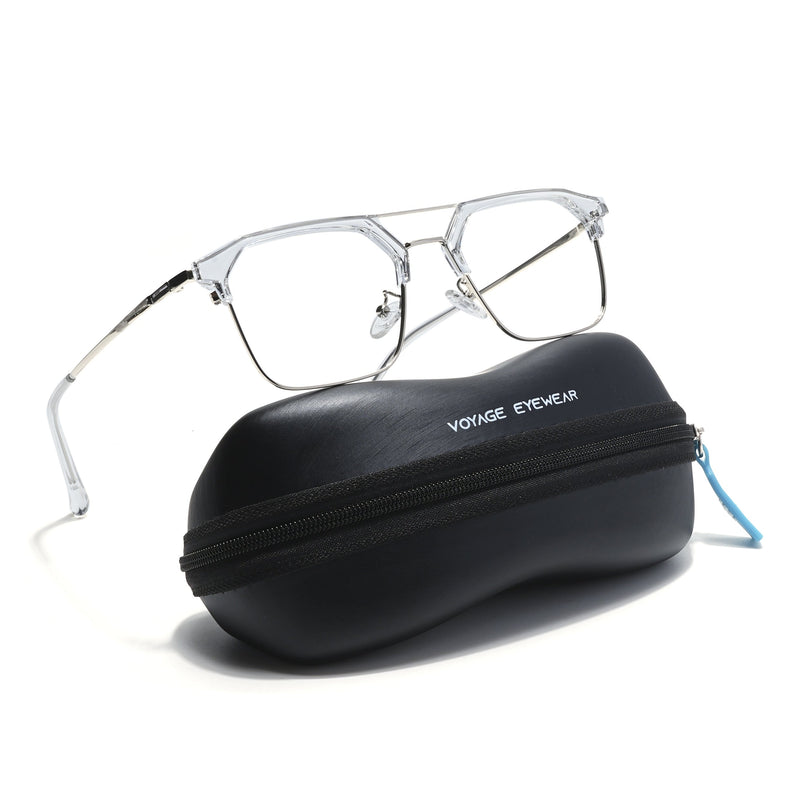 Voyage Transparent & Silver Wayfarer Eyeglasses for Men & Women - MG5836-C3