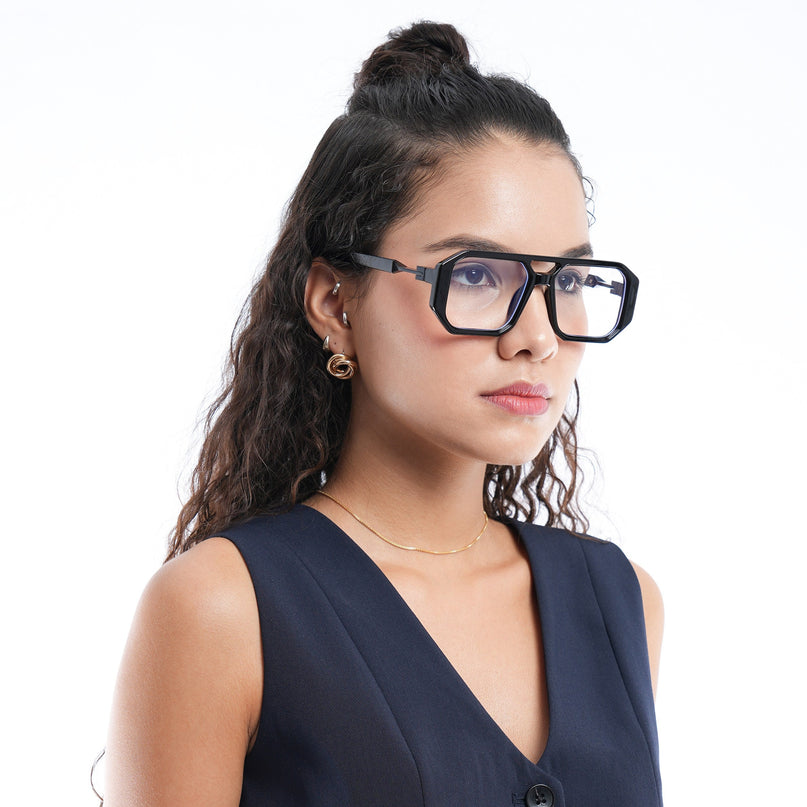 Voyage Goat Shine Black Wayfarer Eyeglasses for Men & Women - MG5070-C1