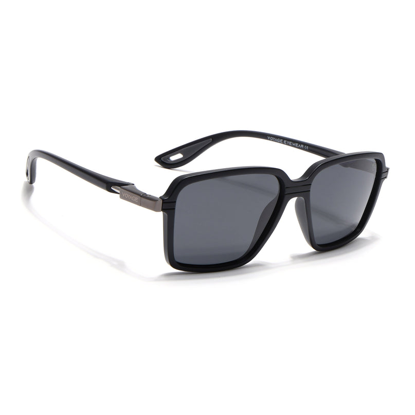 Hydra | Matt Black Rectangle Polarized Sunglasses | PMG6654