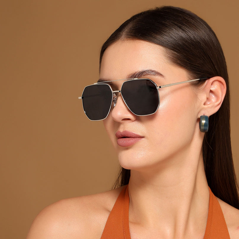 Wayfarer Polarized Sunglasses (Black Lens | Silver Frame - PMG6097)