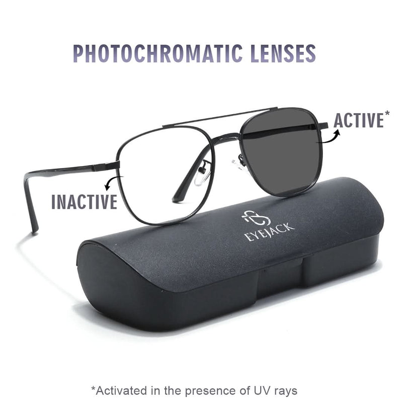 Eyejack Photochromic Black Wayfarer Eyeglasses for Men & Women (9002CL735-C1)