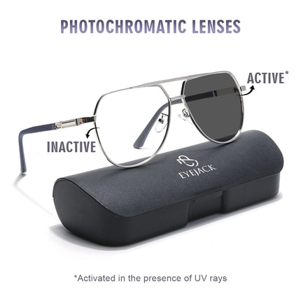 Eyejack Photochromic Silver Aviator Eyeglasses for Men & Women (9008CL739-C2)