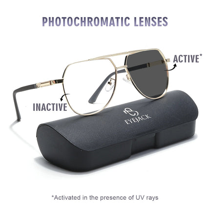 Eyejack Photochromic Golden Aviator Eyeglasses for Men & Women (9008CL740-C3)