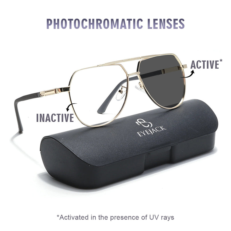 Eyejack Photochromic Golden Aviator Eyeglasses for Men & Women (9008CL740-C3)