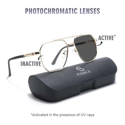 Eyejack Photochromic Golden Wayfarer Eyeglasses for Men & Women (9009CL743-C3)