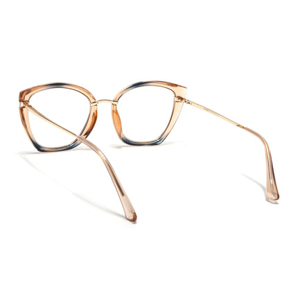 Voyage Glam Brown Blue & Golden Cateye Eyeglasses for Women - MG5225-C3