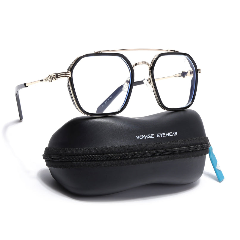 Voyage Black & Golden Wayfarer Eyeglasses for Men & Women - MG5166-C1