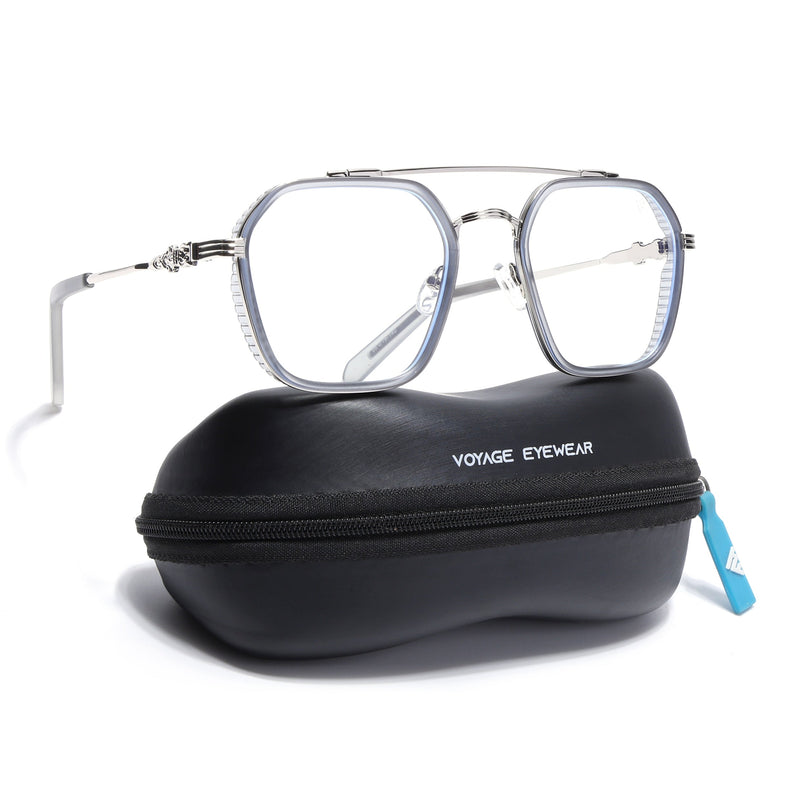 Voyage Grey & Silver Wayfarer Eyeglasses for Men & Women - MG5168-C3