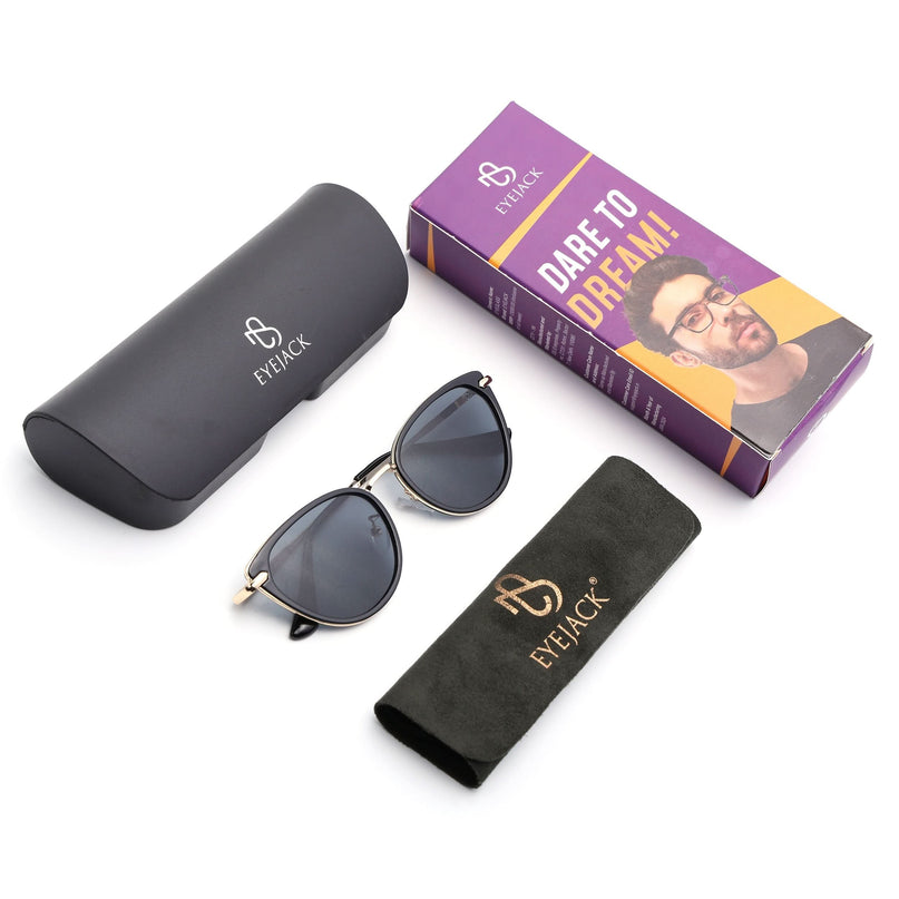 Eyejack Black & Golden Cateye Sunglasses for Women (9429CL1099)