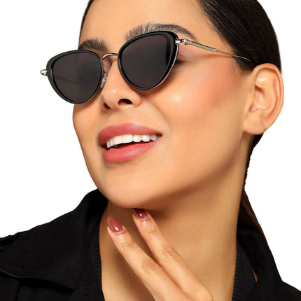 Eyejack Black & Silver Cateye Sunglasses for Women (9435CL1102)