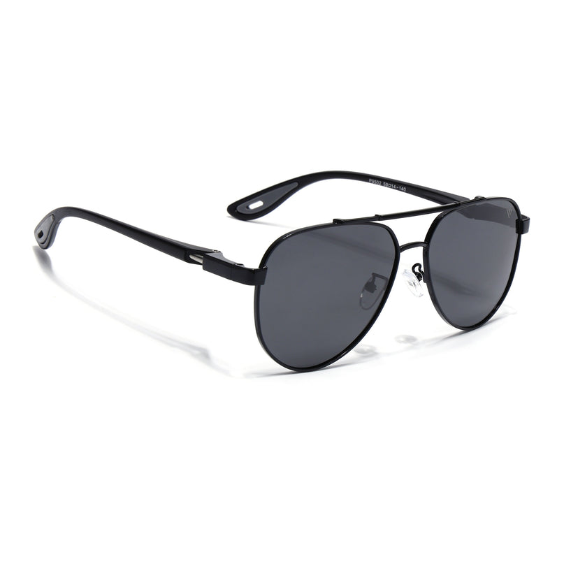 Aviator Polarized Sunglasses for Men & Women (Black Lens | Black Frame - PMG7138)