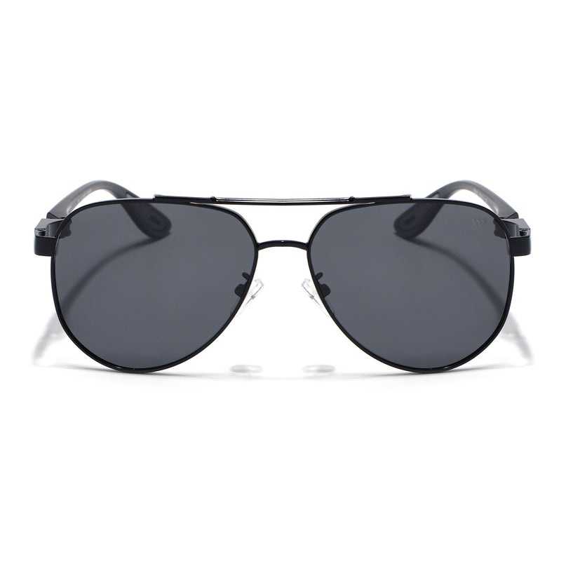 Aviator Polarized Sunglasses for Men & Women (Black Lens | Black Frame - PMG7138)