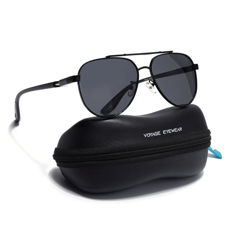 Aviator Polarized Sunglasses for Men & Women (Black Lens | Black Frame - PMG7138)