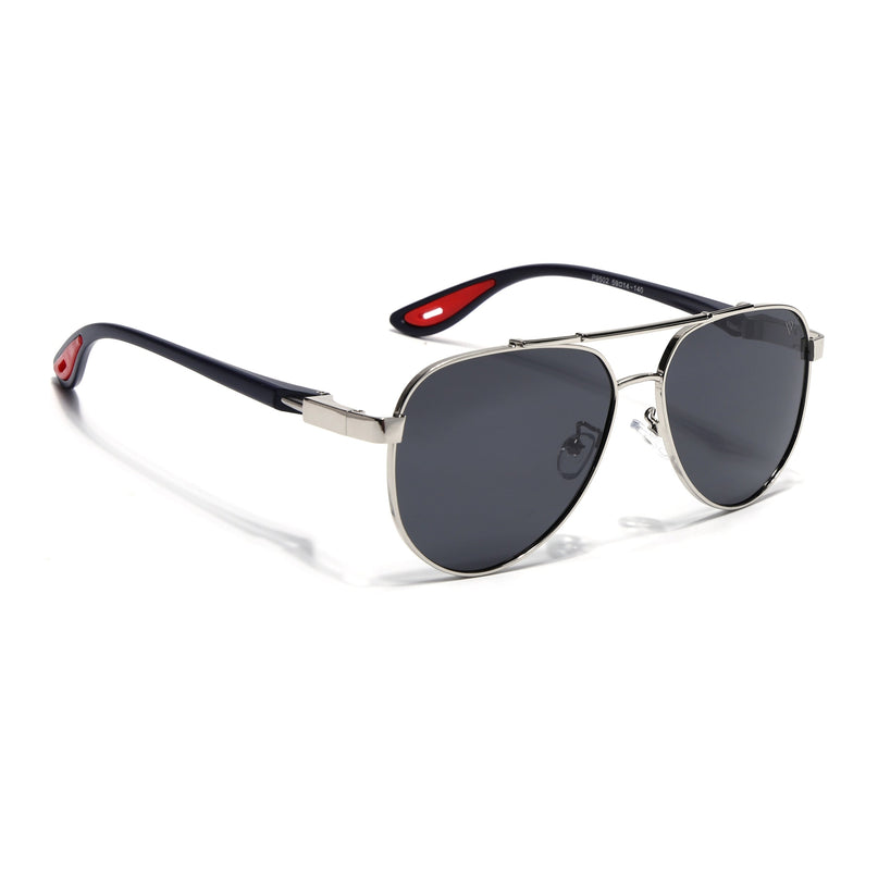 Aviator Polarized Sunglasses for Men & Women (Black Lens | Silver Frame - PMG7140)