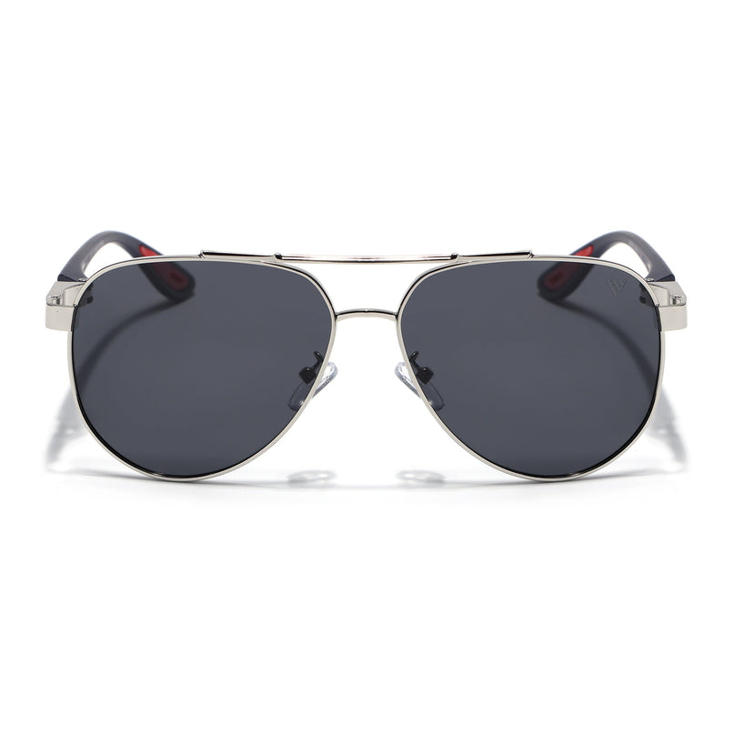 Aviator Polarized Sunglasses for Men & Women (Black Lens | Silver Frame - PMG7140)