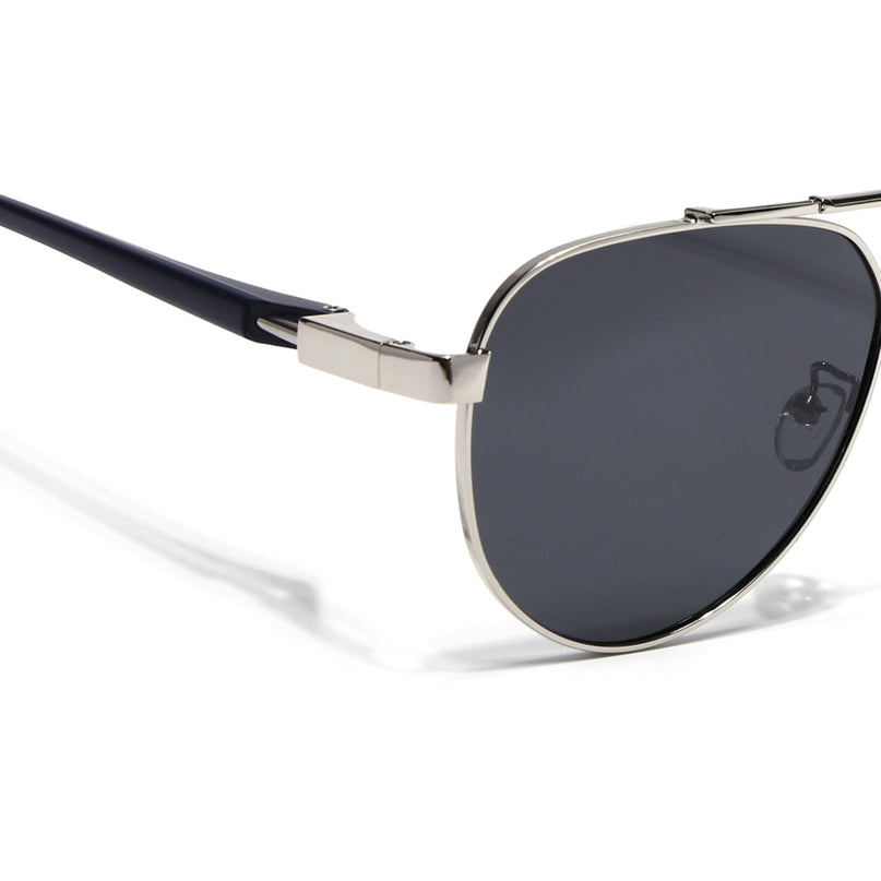 Aviator Polarized Sunglasses for Men & Women (Black Lens | Silver Frame - PMG7140)