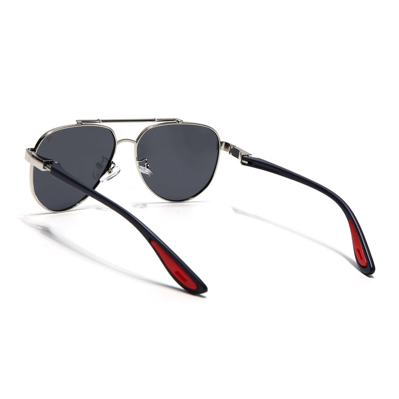 Aviator Polarized Sunglasses for Men & Women (Black Lens | Silver Frame - PMG7140)