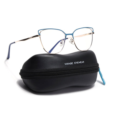 Voyage Glam Blue & Golden Cateye Eyeglasses for Women - MG4411-C3