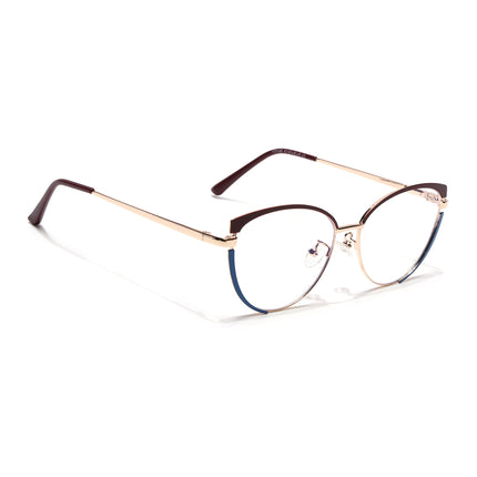 Voyage Glam Brown, Blue & Golden Cateye Eyeglasses for Women - MG4429-C2