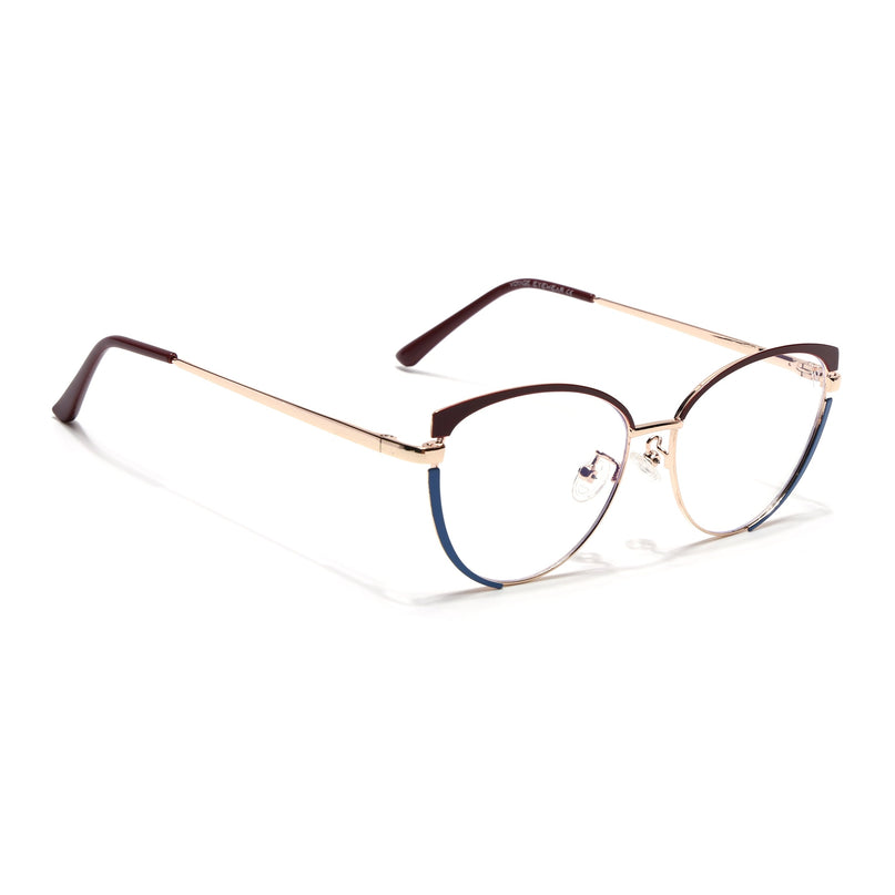 Voyage Glam Brown, Blue & Golden Cateye Eyeglasses for Women - MG4429-C2