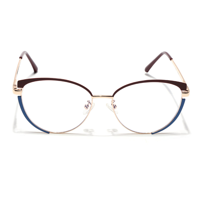 Voyage Glam Brown, Blue & Golden Cateye Eyeglasses for Women - MG4429-C2