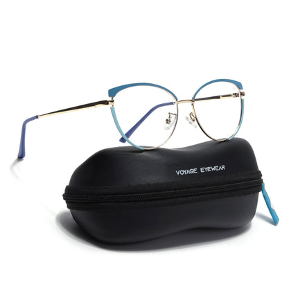 Voyage Glam Purple, Blue & Golden Cateye Eyeglasses for Women - MG4431-C4