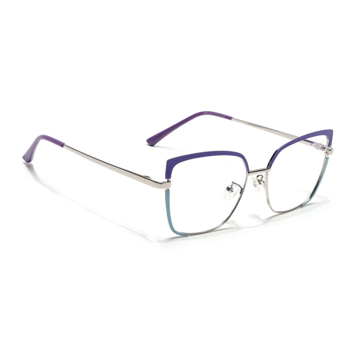 Voyage Glam Purple, Sky Blue & Golden Cateye Eyeglasses for Women - MG4408-C4