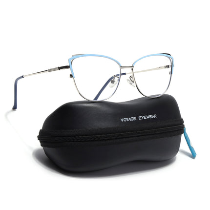 Voyage Glam Sky Blue & Golden Cateye Eyeglasses for Women - MG4426-C3