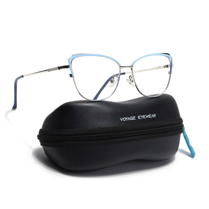 Voyage Glam Sky Blue & Golden Cateye Eyeglasses for Women - MG4426-C3