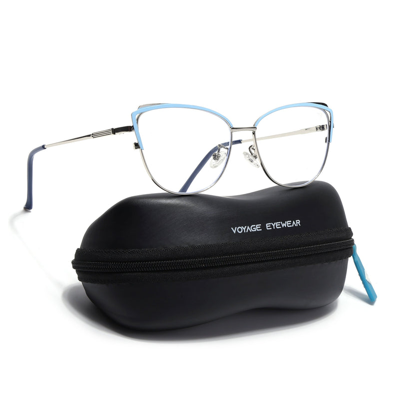 Voyage Glam Sky Blue & Golden Cateye Eyeglasses for Women - MG4426-C3