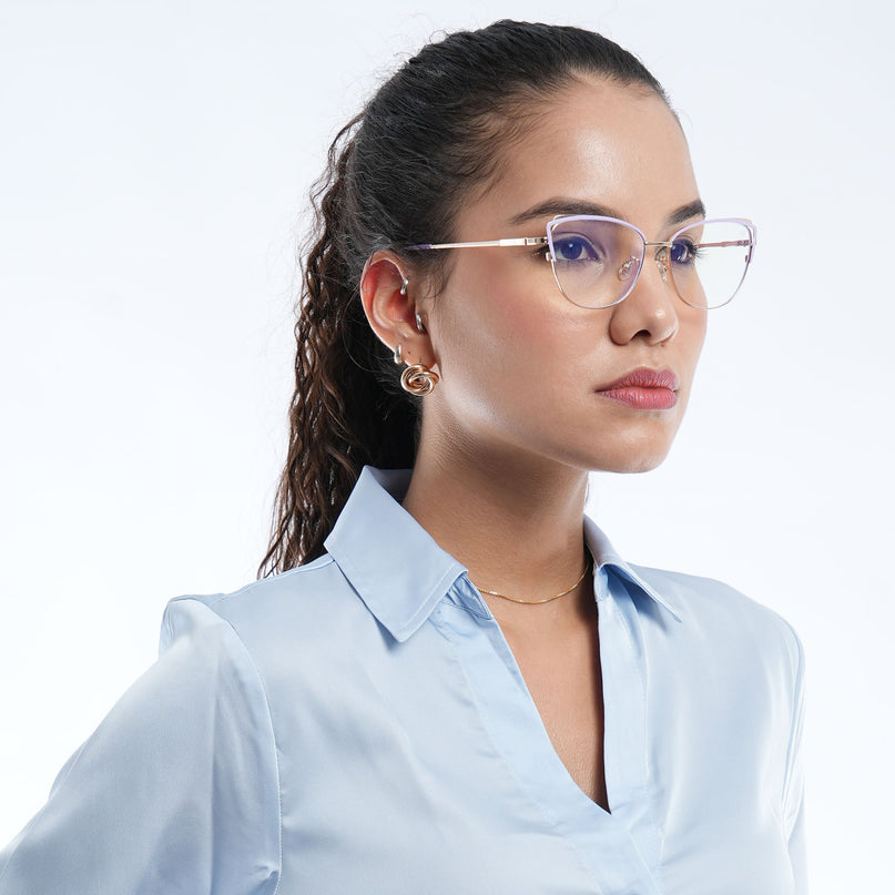 Voyage Glam Purple & Golden Cateye Eyeglasses for Women - MG4427-C4