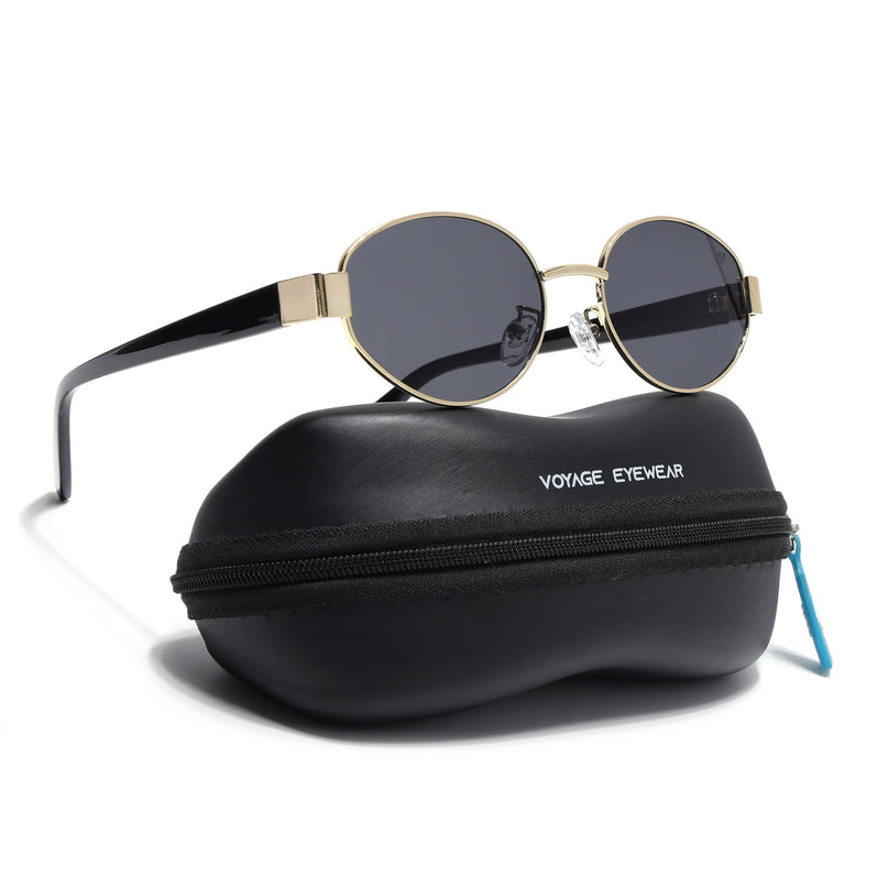 Oval Sunglasses for Men & Women (Black Lens | Golden Frame - MG6894)