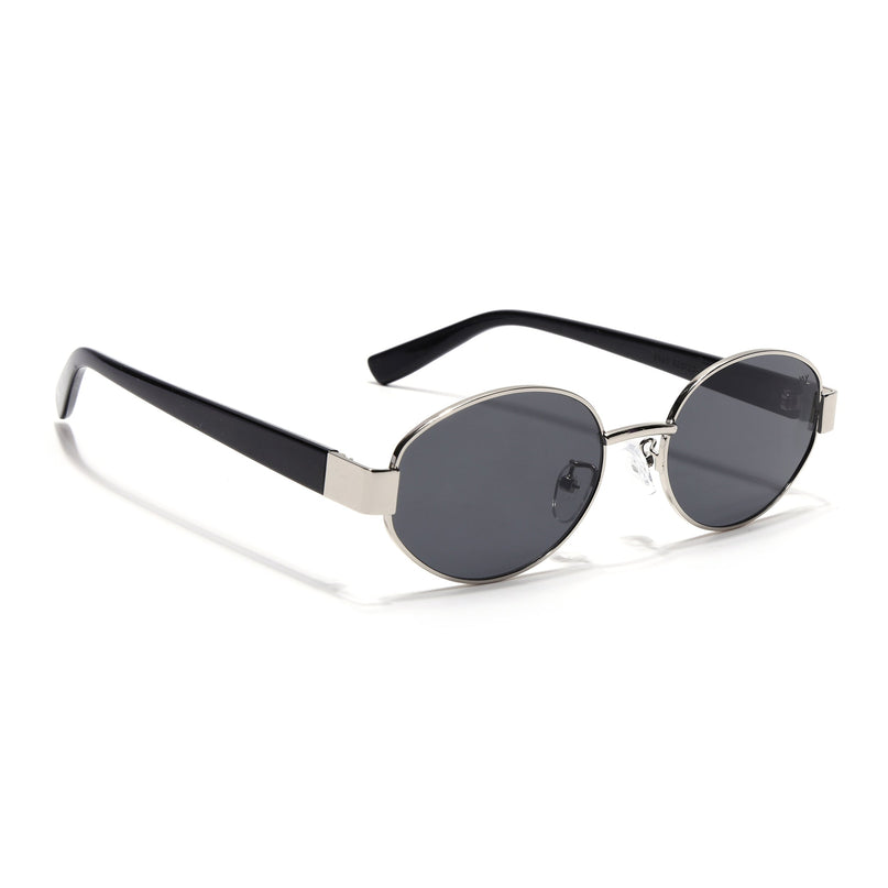 Sable | Oval Sunglasses for Men & Women (Black Lens | Silver Frame - MG7375)