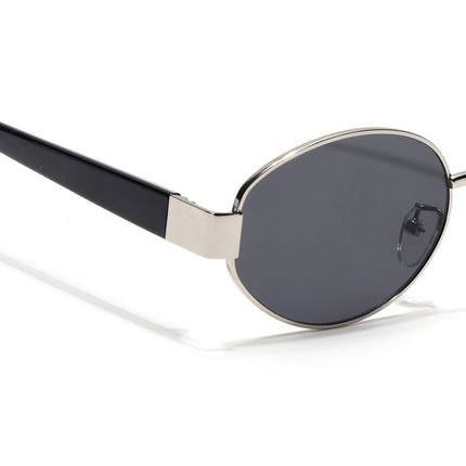 Sable | Oval Sunglasses for Men & Women (Black Lens | Silver Frame - MG7375)