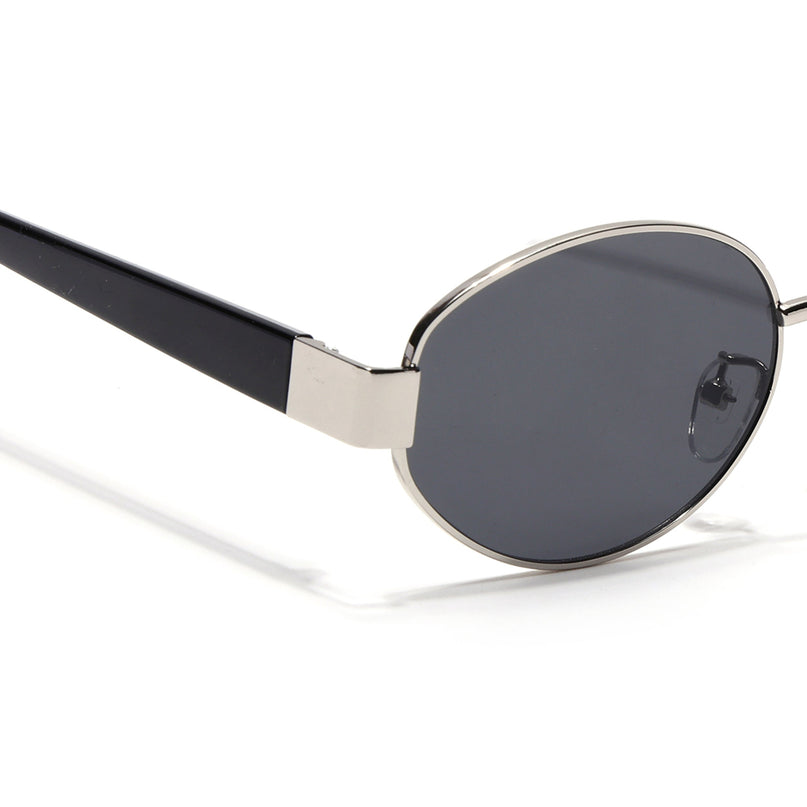 Sable | Oval Sunglasses for Men & Women (Black Lens | Silver Frame - MG7375)