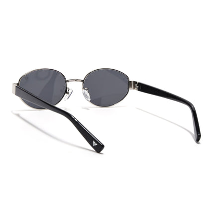 Sable | Oval Sunglasses for Men & Women (Black Lens | Silver Frame - MG7375)