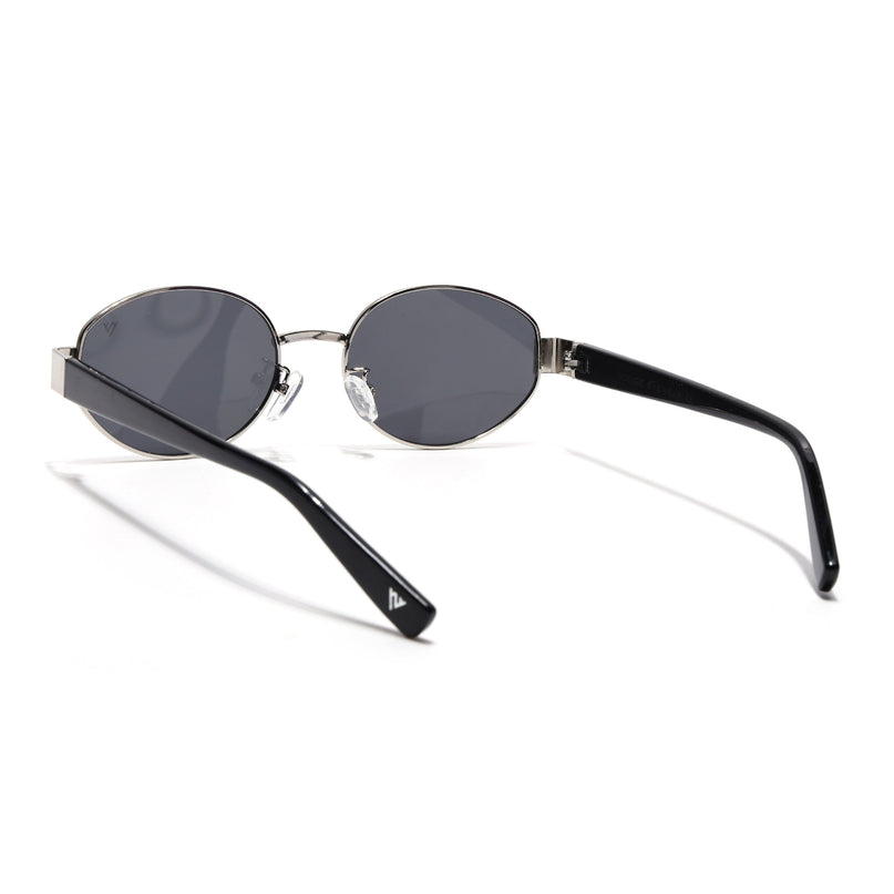Sable | Oval Sunglasses for Men & Women (Black Lens | Silver Frame - MG7375)