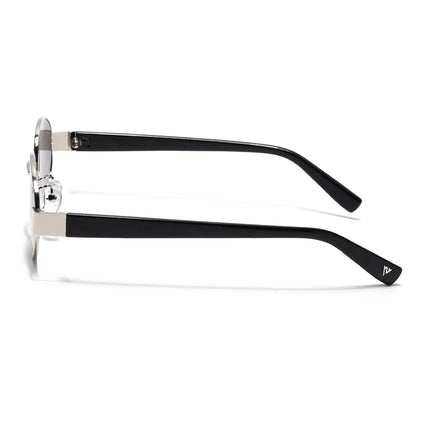 Sable | Oval Sunglasses for Men & Women (Black Lens | Silver Frame - MG7375)