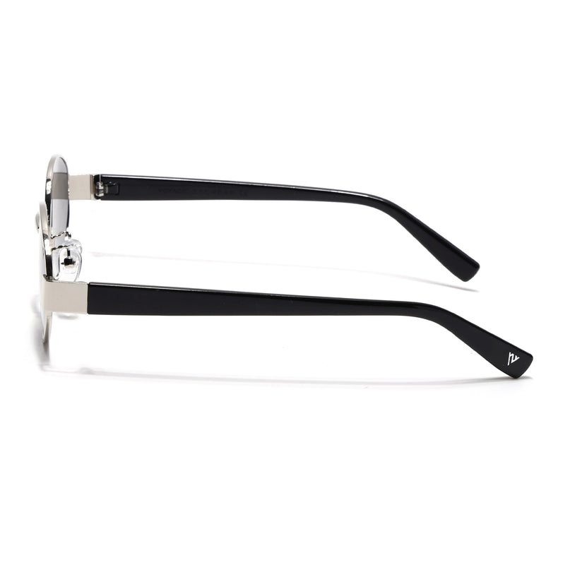 Sable | Oval Sunglasses for Men & Women (Black Lens | Silver Frame - MG7375)