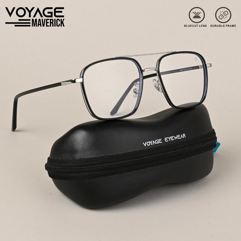 Voyage Maverick Silver & Black Wayfarer Eyeglasses for Men & Women - MG5106-C2