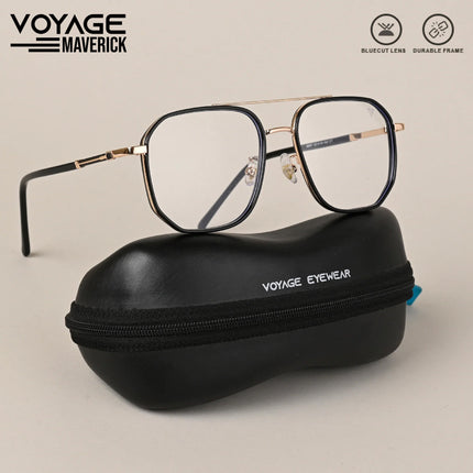 Voyage Maverick Golden & Black Wayfarer Eyeglasses for Men & Women - MG5108-C1
