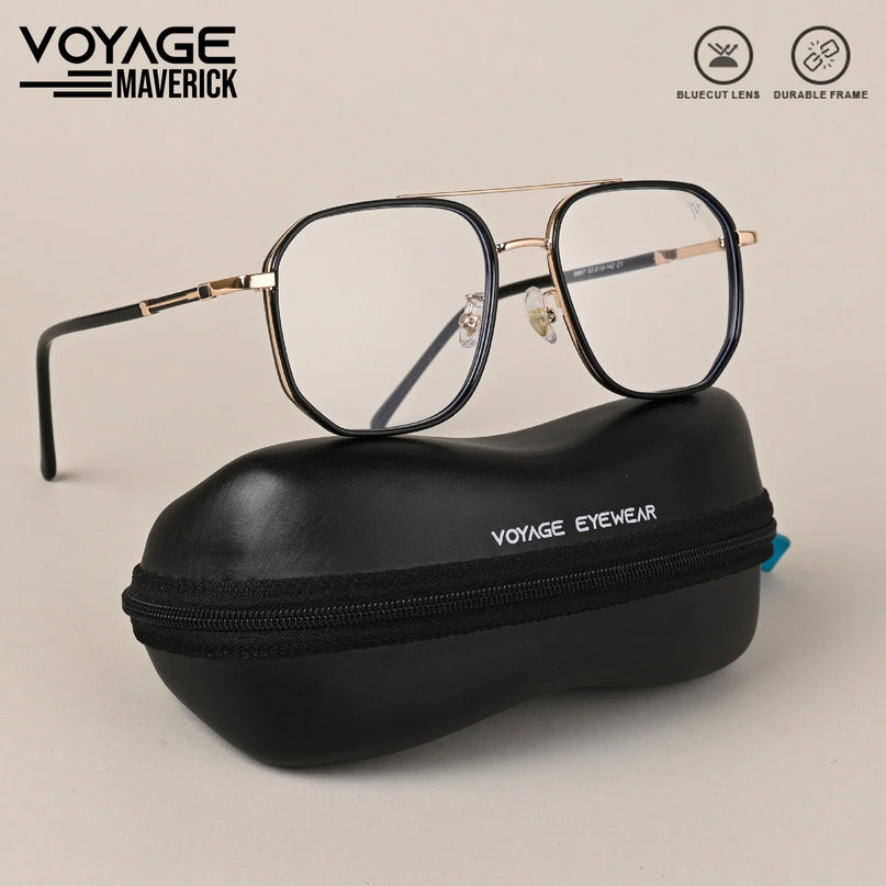 Voyage Maverick Golden & Black Wayfarer Eyeglasses for Men & Women - MG5108-C1