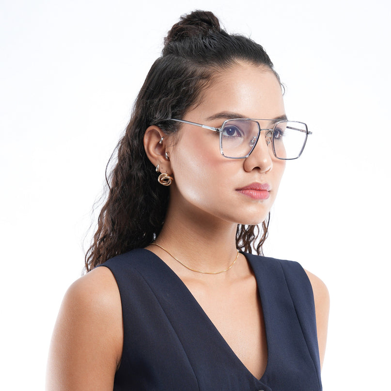 Voyage Maverick Grey & Silver Wayfarer Eyeglasses for Men & Women - MG5115-C3