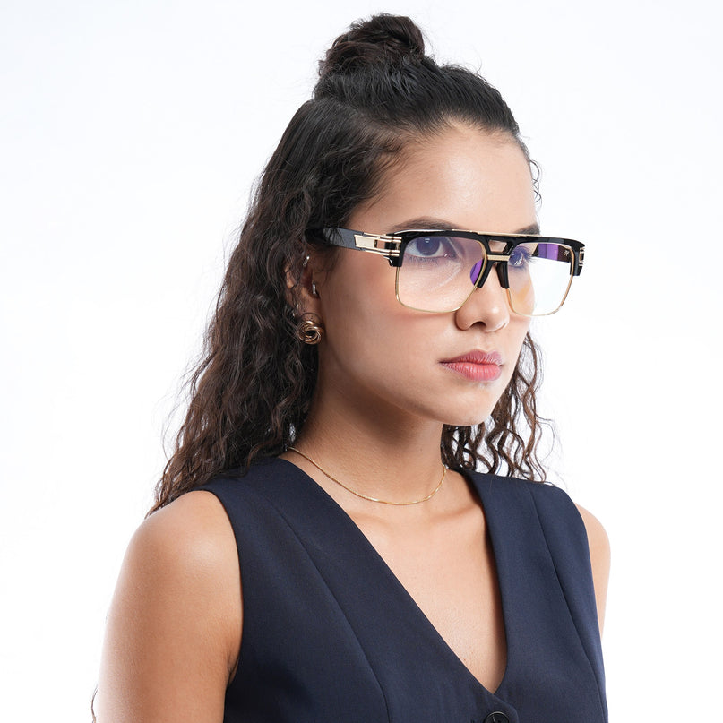 Voyage Exclusive Black & Golden Wayfarer Eyeglasses for Men & Women - MG5246-C1