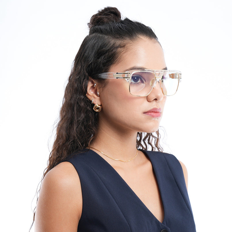 Voyage Exclusive Transparent & Golden Wayfarer Eyeglasses for Men & Women - MG5247-C2