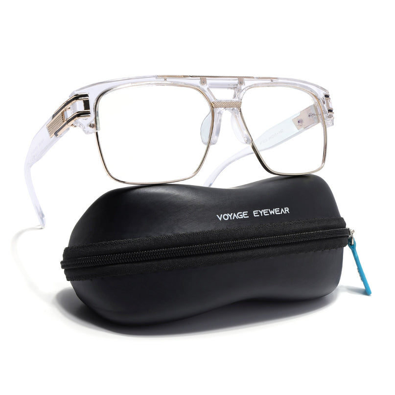 Voyage Exclusive Transparent & Golden Wayfarer Eyeglasses for Men & Women - MG5247-C2